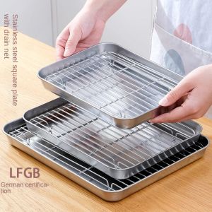 Grills 304 Wire Steaming Kebab Barbecue Mesh Rack BBQ Grill Mesh Net Carbon Stainless Steel deep Square Plate cafeteria Storage trays