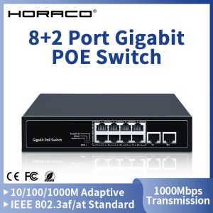 Przełączniki Horaco 8 Port 1000 Mb / s POE Switch 2 Gigabit Uplink 1000Baset RJ45 Networking Switcher 96W Hub Internet Splitter Plug and Play Play