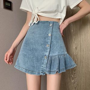S-5xl Summer Summer Trendy Denim Skirts for Women Overszezed High Waist I irregolarità A-Line Jean Casual Short 240418