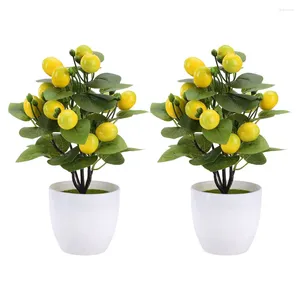 Decorative Flowers 2 Pcs Plants Pots Indoor Artificial Bonsai Fake Small Office Household False Ornaments