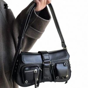 Корейская черная сумка на плече готический стиль роскошный дизайнер Y2K Маленькая квадратная сумочка для горячей девушки рок -панк хип -хоп кошелек i7yi#