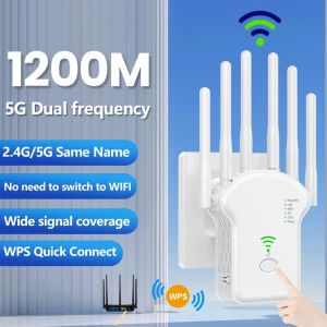 Yönlendiriciler 1200Mbps Kablosuz WiFi Tekrarlayıcı WiFi Sinyal Tekrarlayıcı Çift Bant 2.4G 5G WiFi Extender Anten Ağ Amplifikatörü WPS Yönlendirici
