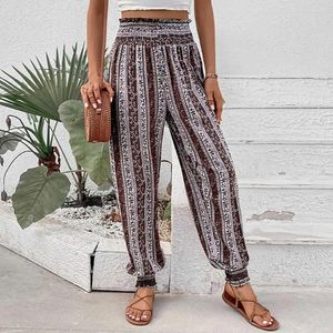 Pantaloni da donna estate in alto in alto in stile etnico yoga a gamba larga per donne con tasche loungepantspants sports