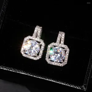 Stud Earrings Luxury Square Diamond For Women Fashion 925 Silver & Gold Cocktail Elegant Wedding White Sapphire Jewelry