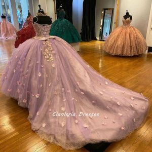 プリンセススパゲッティストラップフローラルアップリケレースボールガウンQuinceanera Dresses Sleeveless Pearls Prom Party Gowns for Sweet 16