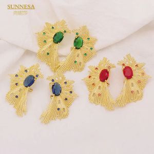 Ohrringe Sunnesa Großhandel Luxus 18K Gold Plated Clip Ohrringe für Frauen Hochzeit Dubai Schmuck bunte Strass afrikanische Ohrringe