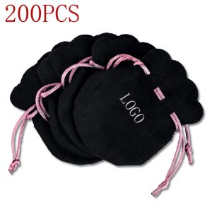 Halsband 200st Pink Ribbon Flanell Bag Pouch For Bead Charm örhängen Halsband smycken Förpackningssmycken Organiser Joyero Gift