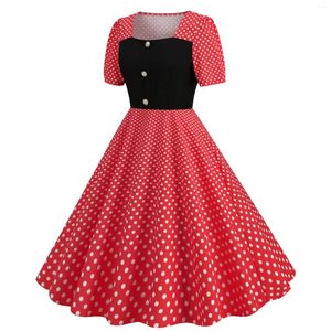 Casual Dresses Summer 2024 Polka Dot Printing Plus Size For Women Kort ärm 1950 -talets Hemmafru Evening Party Prom Dress