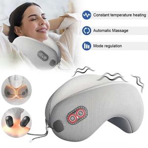 Electric massagers U-shaped neck massage pillow electric heated cylindrical spine traction massager shoulder muscle massager travel sleep pillow Y240422