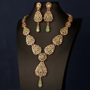 Define Herseygold Marroquino Trendy Neckace Set for Women Green Rhinestone Gold Bated Zinc Light Jewelry Jewelry Wedding