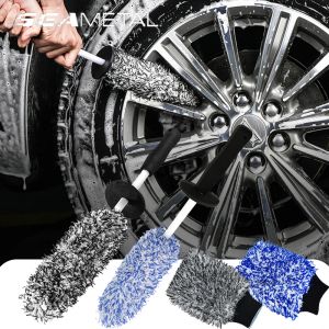 Handskar Seametal Microfiber Car Wash Brush Cleaning Handskar Plasthandtag Hjulborste Double Absorberande Clean Glove Car Washing Tool