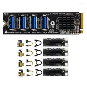 Cabos de computador -M.2 M-key PCIe Cards de expansão Riser M.2 para PCI-E X1 4 Port USB3.0 Adaptador de placa de gráfico ASM1184E