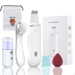 Instrument Ultrasonic Skin Scrubber Pore Cleaner 2+4 Kit Face Ion Spade Djup Face Cleaning Sonic Peeling Device Kit Blackhead Remover