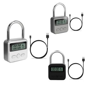 Control Smart Time Lock LCD Display Electronic Timer Switch USB Rechargeable Timer Padlock Travel Electronic TimerSilver