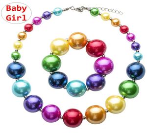 Girl Rainbow Colar Bracelet Set Candy Candy Bubble Beads Kids Kids Beauty Charms Colar Holiday Gift5034259