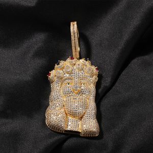 Хип -хоп большой человек подвесной ожерелье Блинг Циркон Реал Белый Золотой Ювелирные изделия231O
