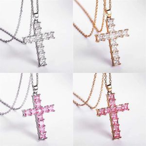 Ins Choucong Cross Pendant Jewelry Sterling Sier Gold Fill PRINCESS Cut White 5A Zircon Party Gemstones Women Wedding Clavicle Necklace Gift