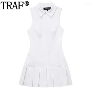 Casual Dresses Sleeveless White Shirt Dress Pleated One Piece Short Woman Collared Tennis Mini Summer Girls