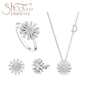 Halsband Shadowhunters Real 925 Sterling Silver Sunflower Crystal Wedding Jewelry Silver Pendant Long Necklace Romantic Monthers gåva