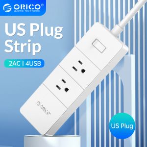 Pluggar orico US Power Strip med Surge Protection Switch 2AC 4USB Ports Electronic Smart Socket 5ft Extension Plug for Home Office