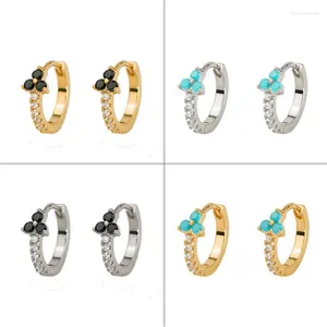 Hoop Earrings VIP Link Aide 925 Sterling Silver Flower Shaped Three Zircon Buckle Hoops For Women 18K Gold Plated Fine Jewelry Gift