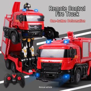 Carros Deformação RC Carro Toy para meninos Spray água controle remoto caminhão de bombeiros carros de robô com luz e sonor