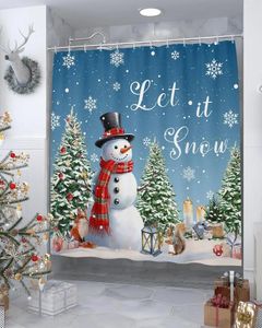 Dusch gardiner jul snögubbe vinter snöflinga Xmas träd cedertar ekorre år vägg hängande tyg hem badrum dekor