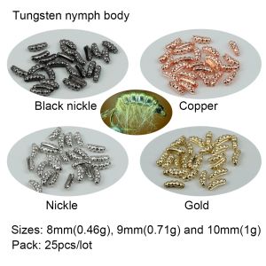 Tillbehör AVENTIK 25st Fly Fishing Tungsten Scud och tjeckiska nymfkroppsfiskflugor Pärlor Silver Nickle Gold Color Fly Binding Accessories