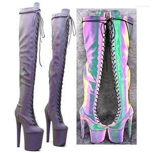 Dance Shoes Leecabe 20CM/8Inch Night Light Holographic Reflective Platform Party High Heels Pole Dancing Boot