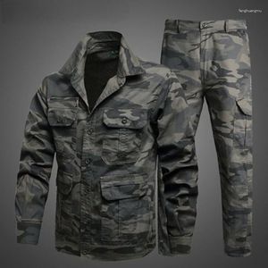 남성용 트랙 슈트 여름 위장 슈트 얇은 사냥 셔츠 재킷 재킷과화물 바지 전술 군용 면화 수용 가능한 멀티 포켓