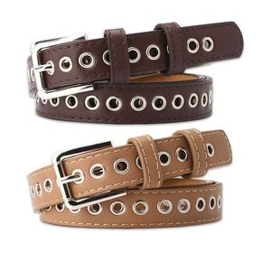 New metal whole eye belt women's belt without punching Korean versatile fashion hollow decorative belt 240315