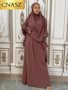 Roupas Roupa de oração da mulher muçulmana Islam Khimar Hijab Dubai Abaya 2 Peças Conjunto de Turquia Black Abaya Arábica Ramadã Chapéus de Oração Ramadã