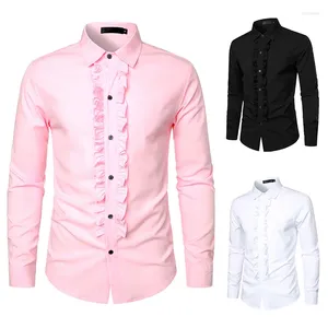 Camisas casuais masculinas estilo chinês Primavera e verão Vestido de noiva Solid Color Lapela Camisa de manga longa Trendência da juventude