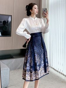Work Dresses Daily Commuting Horse-Face Skirt Suit Women's 2024 Spring And Summer Outfits Two Piece Set Chinese Style Blouse Hanfu