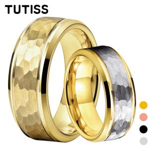 Bandas Tutiss 8mm Double Grooved Chanfled Hammer Tungsten Ring para homens e mulheres elegantes na aliança de casamento Comfort Fit Fit