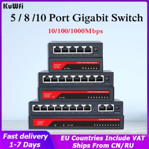 Switches KuWFi Gigabit Network Switch 100/1000Mbps Desktop Fast RJ45 Ethernet Switch LAN Switching Hub Adapter For Camera/Computer/Router