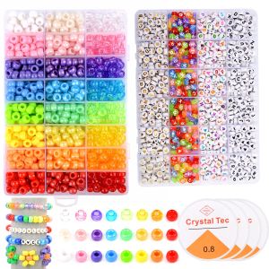 Strands 2400pcs Acrylic Pony Kandi Beads Kit Large Hole Hair Beads for Jewelry Making DIY Charm Bracelets Alphabet Letter Beads BOX