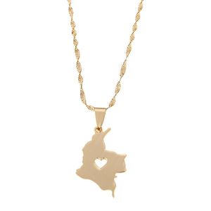 Stainless Steel Colombia Map Pendant Necklace Gold Color Jewelry Map of Colombian Jewelry272P