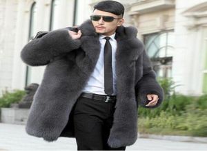 Grey warm faux rabbit fur coat mens leather jacket men coats villus suit collar winter loose thermal outerwear 45757527452744324243528216