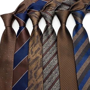 Båge slipsar lyxiga män slips 8 cm bredd man slips långbrun randig polka dot mönstrad jacquard vävd nacke för bröllopsfest