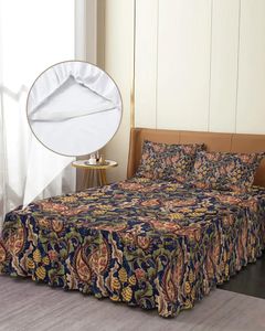 Bed Skirt European Retro Paisley Pattern Elastic Fitted Bedspread With Pillowcases Mattress Cover Bedding Set Sheet