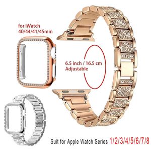 Metal Diamond Strapcase för Watch 45mm 44 mm 42mm 40mm Kvinnor Rostfritt stålarmband armband för IWATCH 8 7 6 5 4 3 SE 240408