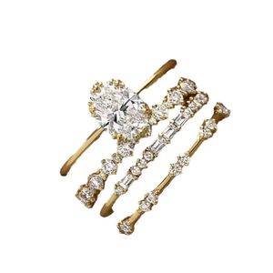 Mode Trend Engagement Anniversary Luxury Jewelry Set 4-Piece Diamond Set Flower Set Ring Without Box