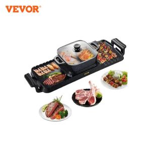 Mulicookers Vevor 2in1 Encurso elétrico Pan Grill Pot Hot Pot 2400W Multifuncional Casa portátil portátil semestick Placa de churrasco Hot Pote de churrasco