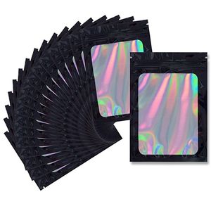 Black Smell Proof Mylar Bags Resealable Odor Proof Bags Earrings Ring Nail Jewelry Phone Case Cosmetic Storage Holographic Packaging