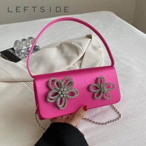 Buckets Small Shiny Flower Design Flap Purses and Handbags Luxury Designer Tote Bag for Women Chain Crossbody Bag with Short Handle