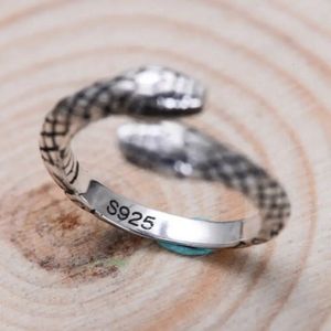 Solid Pure S925 Sterling Silver Band Women Women Double Snake Head Figura Ring 4mm US6-8 240420