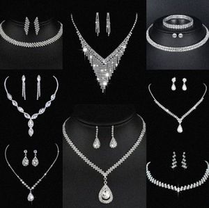 Värdebelt lab diamantsmycken Set Sterling Silver Wedding Halsband örhängen för kvinnor brudgagemang smycken gåva p6ne#