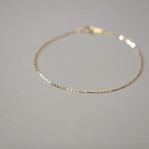 Strands Goldtutu Pure 14k Gold Bracelet para fêmea, corrente nua, corrente simples, ouro e ouro claro, KJ444