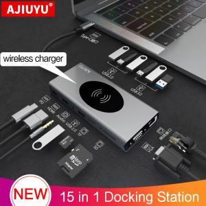 Hubs USB C HUB - 4K HDMI RJ45 SD/TF Multi USB 3.0 bağlantı noktası hızlı şarj adaptörü Typec 3.1 Lenovo ThinkPad T14S E15 E14 Dock Sıçırtı